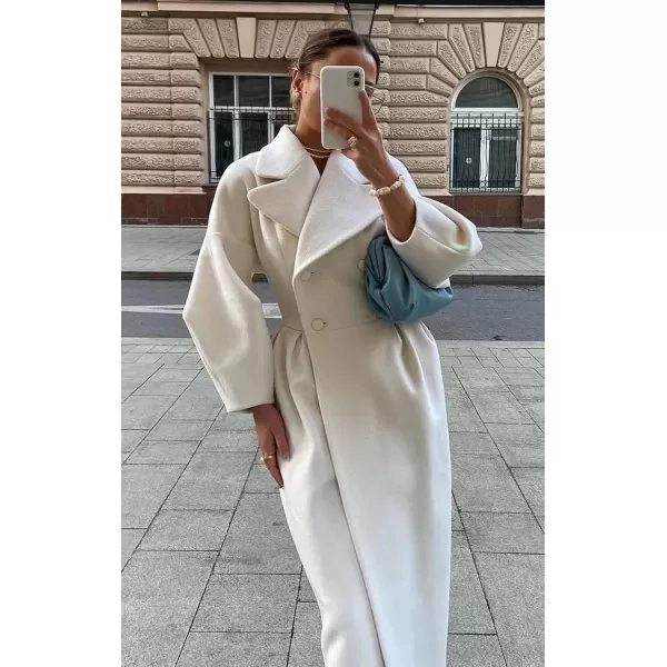 imagechouyatou Womens Winter Casual Bishop Sleeve Wool Coat Elegant Double Breasted Wool Blend Pea CoatOffwhite