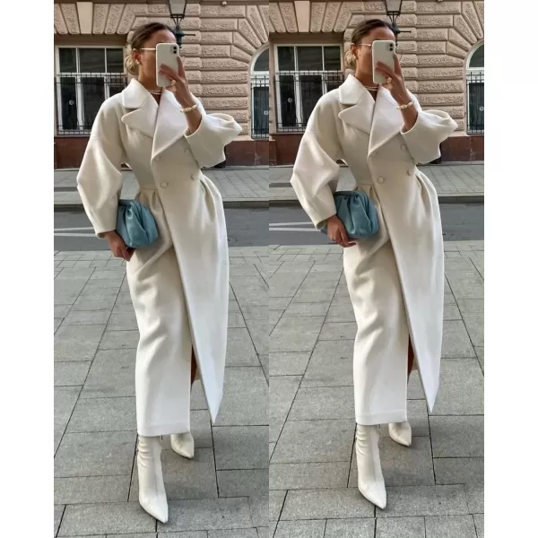 imagechouyatou Womens Winter Casual Bishop Sleeve Wool Coat Elegant Double Breasted Wool Blend Pea CoatOffwhite