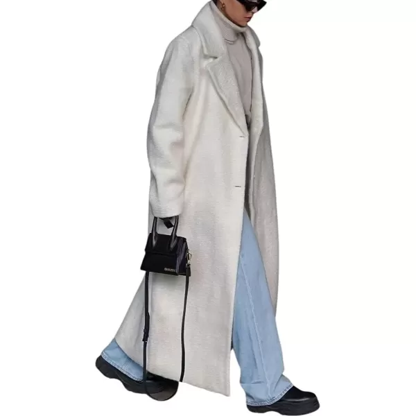 imagechouyatou Womens Winter Casual Wool Blend Overcoat Notch Lapel Single Breasted Belted Long Wool CoatBeige