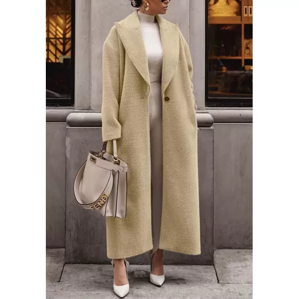 imagechouyatou Womens Winter Casual Wool Blend Overcoat Notch Lapel Single Breasted Belted Long Wool CoatKhaki