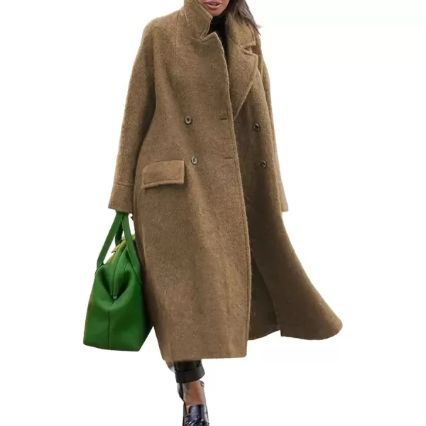 imagechouyatou Womens Winter Double Breasted Wool Blend Pea Coat Loose Fit Business Casual Wool CoatBrown