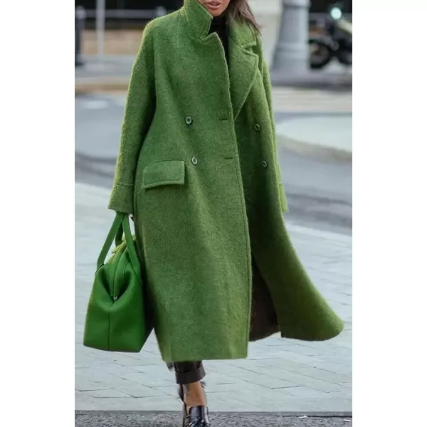 imagechouyatou Womens Winter Double Breasted Wool Blend Pea Coat Loose Fit Business Casual Wool CoatGreen