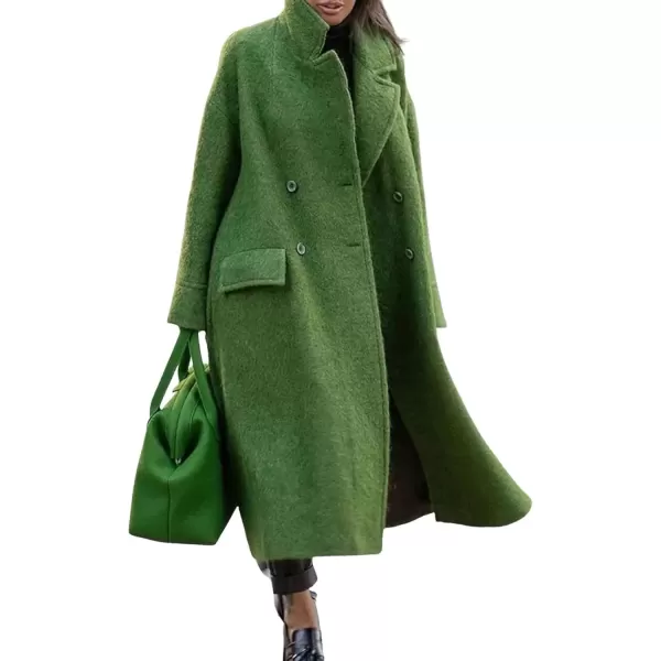 imagechouyatou Womens Winter Double Breasted Wool Blend Pea Coat Loose Fit Business Casual Wool CoatGreen