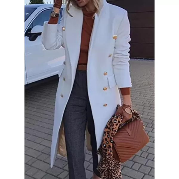 imagechouyatou Womens Winter Notch Lapel Double Breasted Wool Coat Business Casual Midi Long Wool Trench CoatWhite