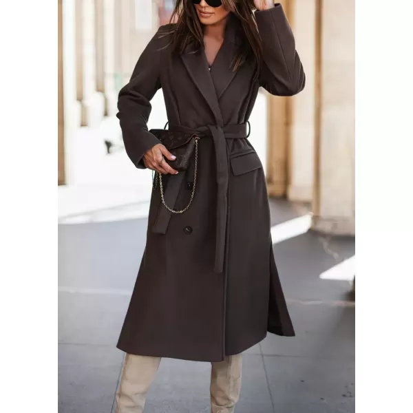 imagechouyatou Womens Winter Notch Lapel Wool Coat Double Breasted Business Casual Midi Long Woolen Trench CoatDark Brown