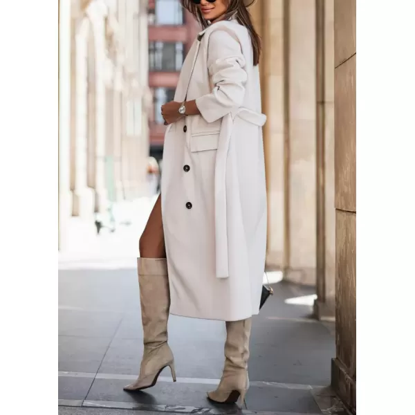 imagechouyatou Womens Winter Notch Lapel Wool Coat Double Breasted Business Casual Midi Long Woolen Trench CoatWhite