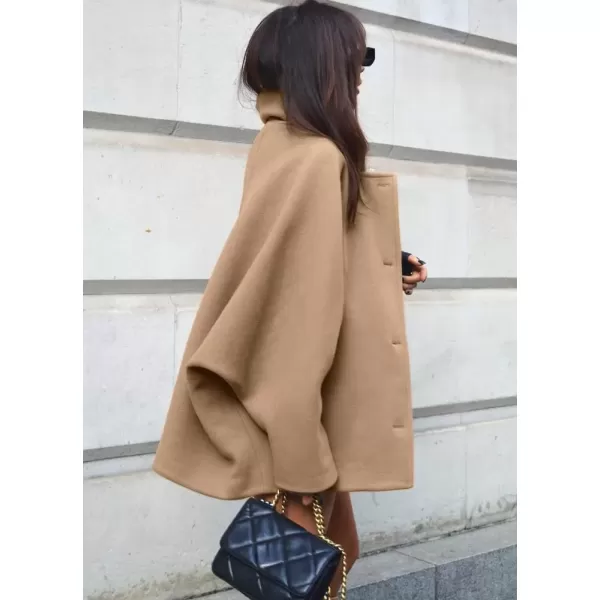 imagechouyatou Womens Winter Sing Breasted Wool Jacket Batwing Sleeve Business Casual Wool Pea CoatBrown