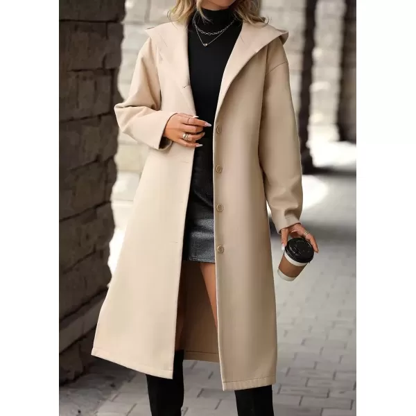 imagechouyatou Womens Winter Single Breasted Hooded Wool Coat Business Casual Oversized Long Winter Pea CoatKhaki