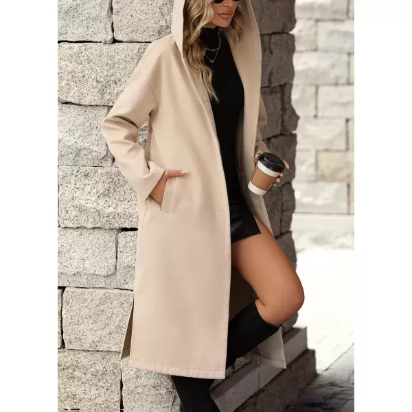 imagechouyatou Womens Winter Single Breasted Hooded Wool Coat Business Casual Oversized Long Winter Pea CoatKhaki