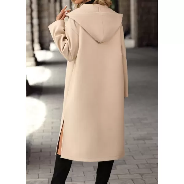 imagechouyatou Womens Winter Single Breasted Hooded Wool Coat Business Casual Oversized Long Winter Pea CoatKhaki