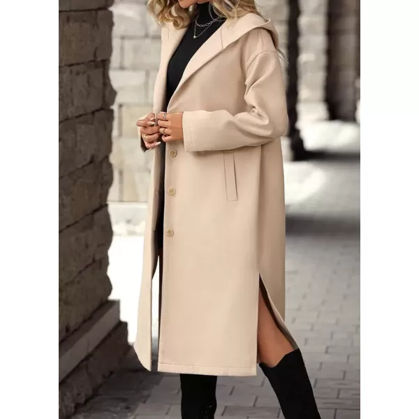 imagechouyatou Womens Winter Single Breasted Hooded Wool Coat Business Casual Oversized Long Winter Pea CoatKhaki