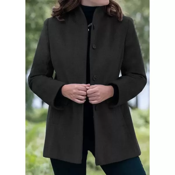 imagechouyatou Womens Winter Stand Collar Wool Coat Slim Fit Single Breasted Wool Blend OvercoatBlack