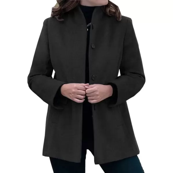 imagechouyatou Womens Winter Stand Collar Wool Coat Slim Fit Single Breasted Wool Blend OvercoatBlack
