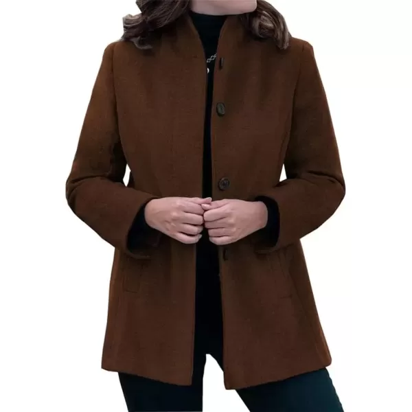imagechouyatou Womens Winter Stand Collar Wool Coat Slim Fit Single Breasted Wool Blend OvercoatBrown