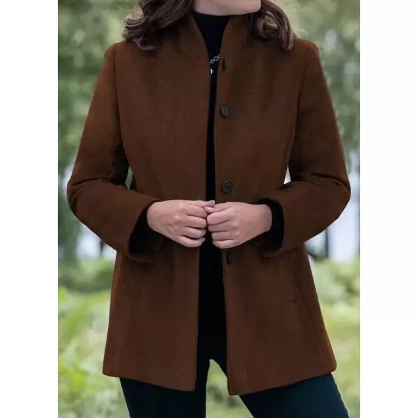imagechouyatou Womens Winter Stand Collar Wool Coat Slim Fit Single Breasted Wool Blend OvercoatBrown