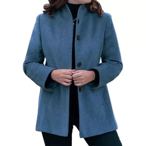 imagechouyatou Womens Winter Stand Collar Wool Coat Slim Fit Single Breasted Wool Blend OvercoatDark Blue
