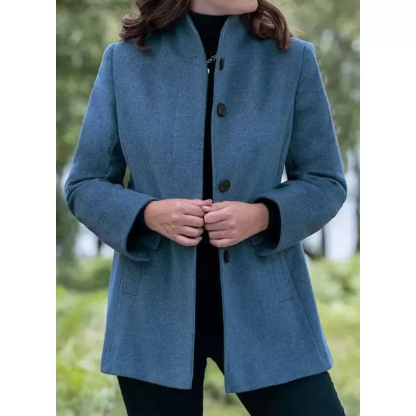 imagechouyatou Womens Winter Stand Collar Wool Coat Slim Fit Single Breasted Wool Blend OvercoatDark Blue