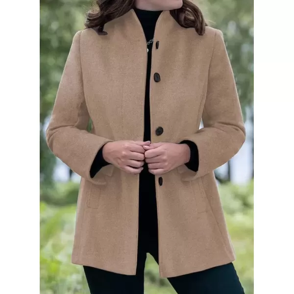 imagechouyatou Womens Winter Stand Collar Wool Coat Slim Fit Single Breasted Wool Blend OvercoatKhaki