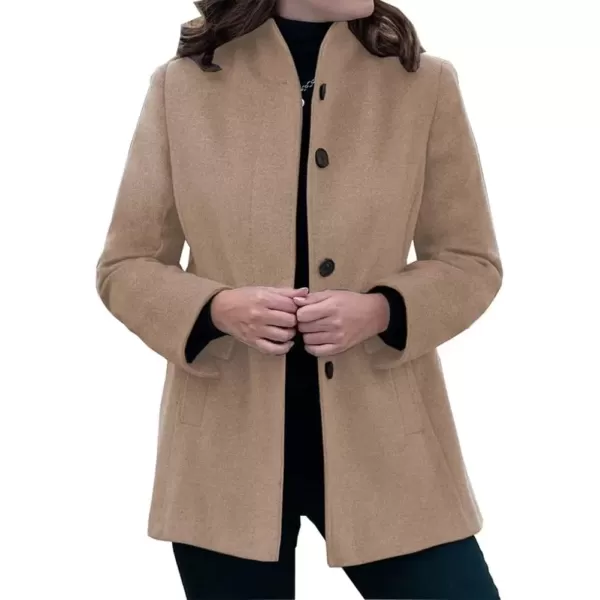 imagechouyatou Womens Winter Stand Collar Wool Coat Slim Fit Single Breasted Wool Blend OvercoatKhaki