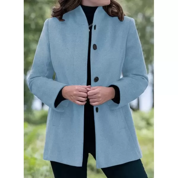imagechouyatou Womens Winter Stand Collar Wool Coat Slim Fit Single Breasted Wool Blend OvercoatLight Blue