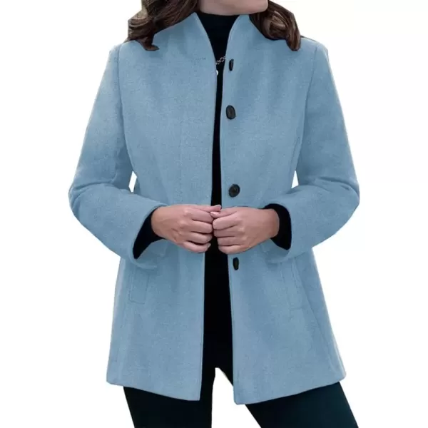 imagechouyatou Womens Winter Stand Collar Wool Coat Slim Fit Single Breasted Wool Blend OvercoatLight Blue