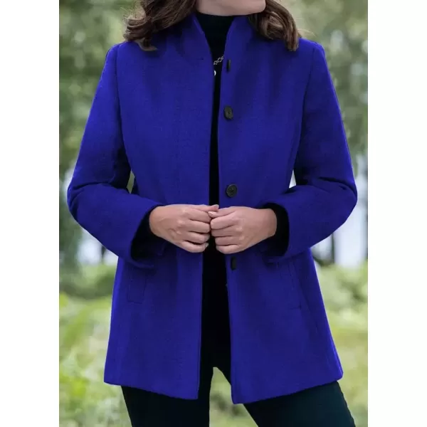 imagechouyatou Womens Winter Stand Collar Wool Coat Slim Fit Single Breasted Wool Blend OvercoatRoyal Blue