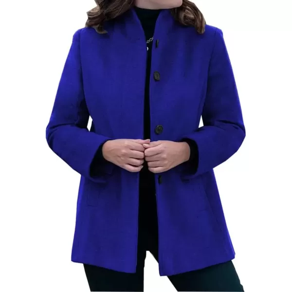 imagechouyatou Womens Winter Stand Collar Wool Coat Slim Fit Single Breasted Wool Blend OvercoatRoyal Blue