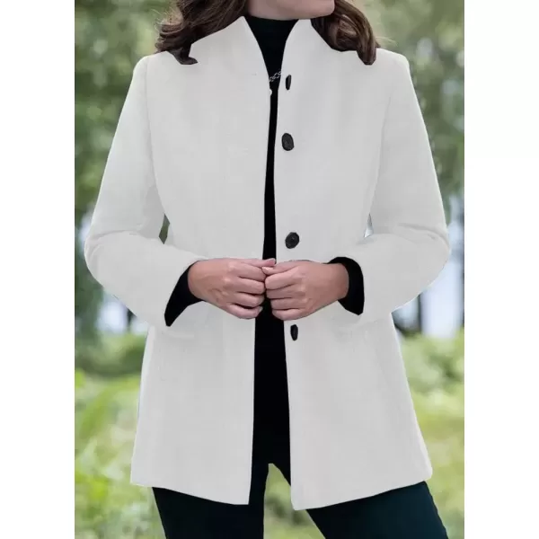 imagechouyatou Womens Winter Stand Collar Wool Coat Slim Fit Single Breasted Wool Blend OvercoatWhite