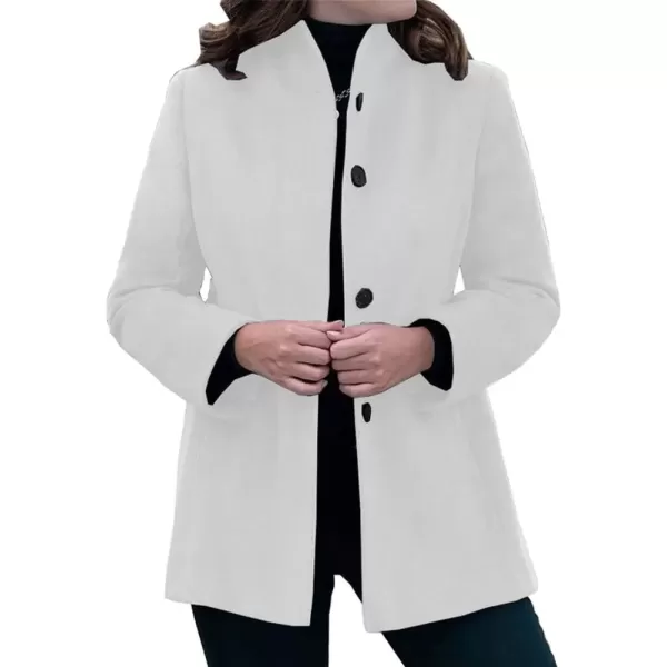 imagechouyatou Womens Winter Stand Collar Wool Coat Slim Fit Single Breasted Wool Blend OvercoatWhite