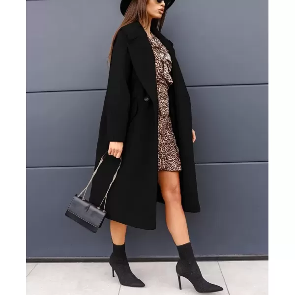 imagechouyatou Womens Winter Warm Notch Lapel Double Breasted Long Pea Coat OvercoatsBlack