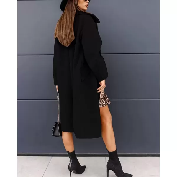 imagechouyatou Womens Winter Warm Notch Lapel Double Breasted Long Pea Coat OvercoatsBlack