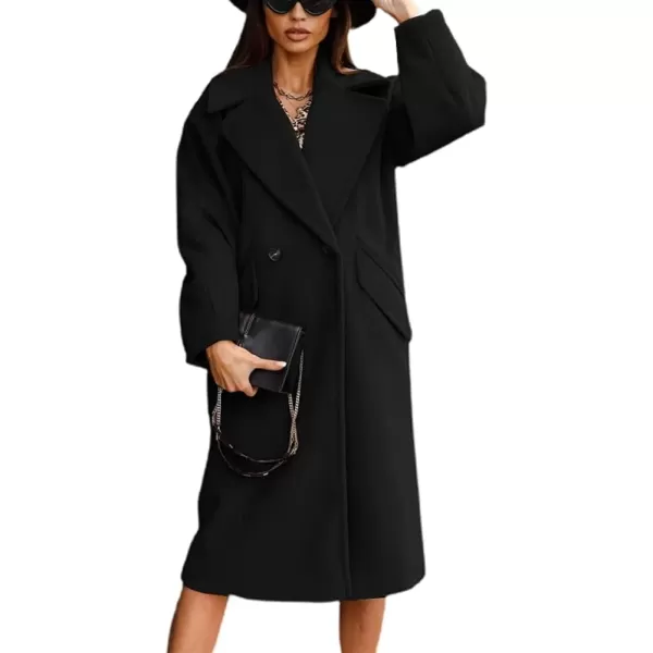 imagechouyatou Womens Winter Warm Notch Lapel Double Breasted Long Pea Coat OvercoatsBlack