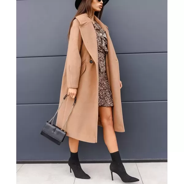 imagechouyatou Womens Winter Warm Notch Lapel Double Breasted Long Pea Coat OvercoatsKhaki