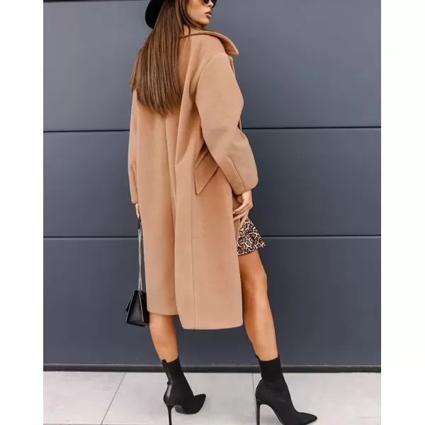 imagechouyatou Womens Winter Warm Notch Lapel Double Breasted Long Pea Coat OvercoatsKhaki