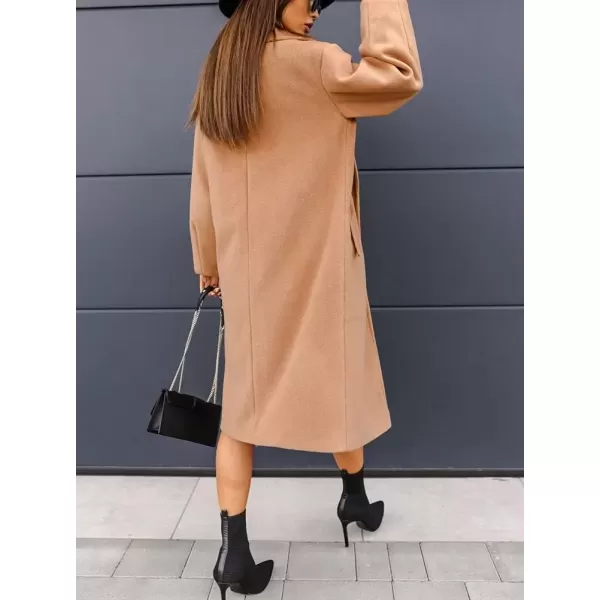 imagechouyatou Womens Winter Warm Notch Lapel Double Breasted Long Pea Coat OvercoatsKhaki
