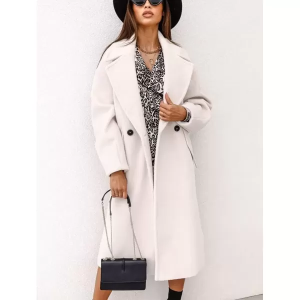 imagechouyatou Womens Winter Warm Notch Lapel Double Breasted Long Pea Coat OvercoatsWhite