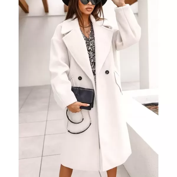 imagechouyatou Womens Winter Warm Notch Lapel Double Breasted Long Pea Coat OvercoatsWhite