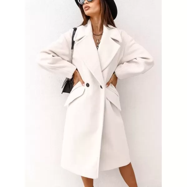 imagechouyatou Womens Winter Warm Notch Lapel Double Breasted Long Pea Coat OvercoatsWhite