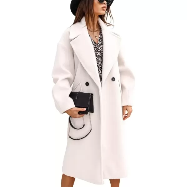 imagechouyatou Womens Winter Warm Notch Lapel Double Breasted Long Pea Coat OvercoatsWhite
