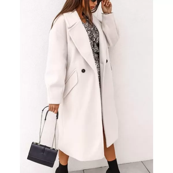 imagechouyatou Womens Winter Warm Notch Lapel Double Breasted Long Pea Coat OvercoatsWhite