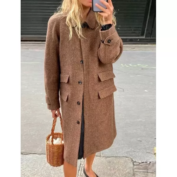 imagechouyatou Womens Winter Warm Single Breatsted Wool Coat Casual Utility Midi Long Wool Pea Coat OvercoatGreen