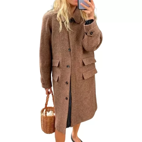 imagechouyatou Womens Winter Warm Single Breatsted Wool Coat Casual Utility Midi Long Wool Pea Coat OvercoatGreen