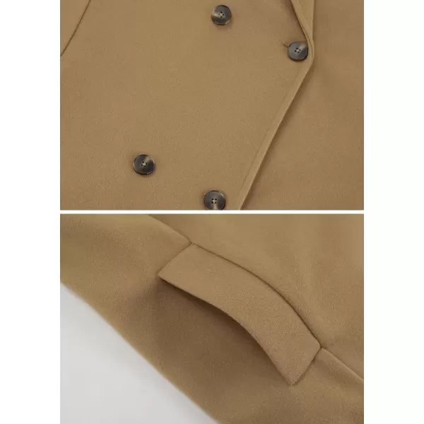 imagechouyatou Womens Winter Wool Blend Double Breasted Overcoat Notched Lapel Wool Pea Coat with PocketsKhaki