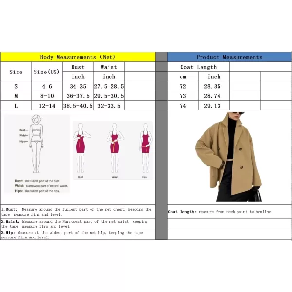 imagechouyatou Womens Winter Wool Blend Double Breasted Overcoat Notched Lapel Wool Pea Coat with PocketsKhaki