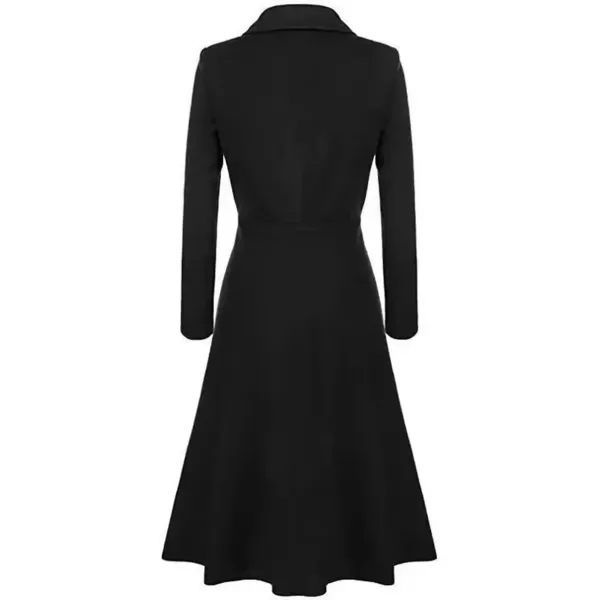 imagechouyatou Womens Elegant Button Down Winter Wool Coat Fit and Flare Long Dressy Trench CoatBlack