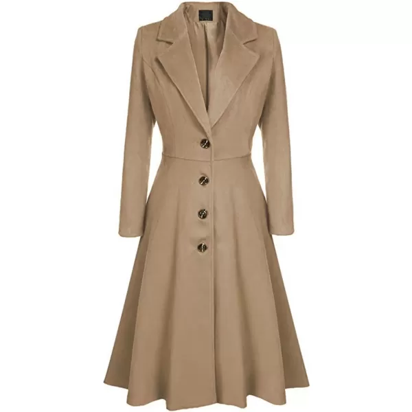 imagechouyatou Womens Elegant Button Down Winter Wool Coat Fit and Flare Long Dressy Trench CoatCamel