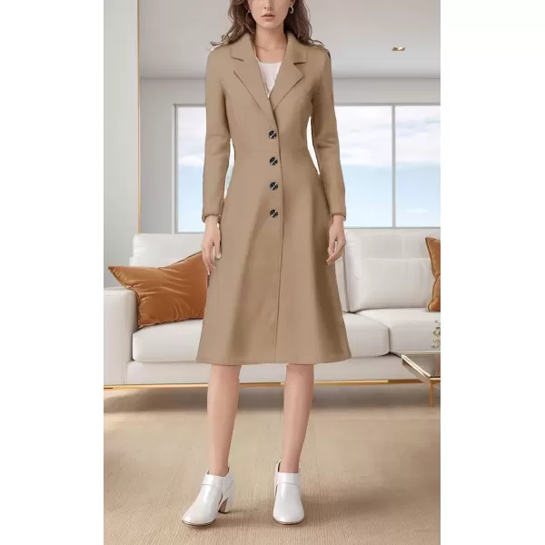 imagechouyatou Womens Elegant Button Down Winter Wool Coat Fit and Flare Long Dressy Trench CoatCamel