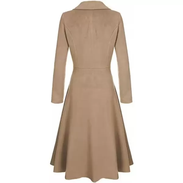 imagechouyatou Womens Elegant Button Down Winter Wool Coat Fit and Flare Long Dressy Trench CoatCamel