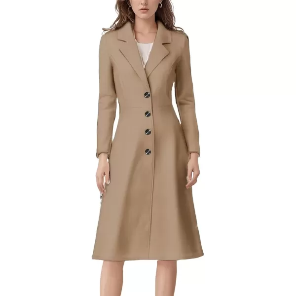 imagechouyatou Womens Elegant Button Down Winter Wool Coat Fit and Flare Long Dressy Trench CoatCamel