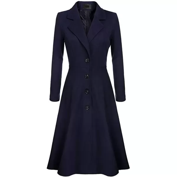 imagechouyatou Womens Elegant Button Down Winter Wool Coat Fit and Flare Long Dressy Trench CoatNavy Blue